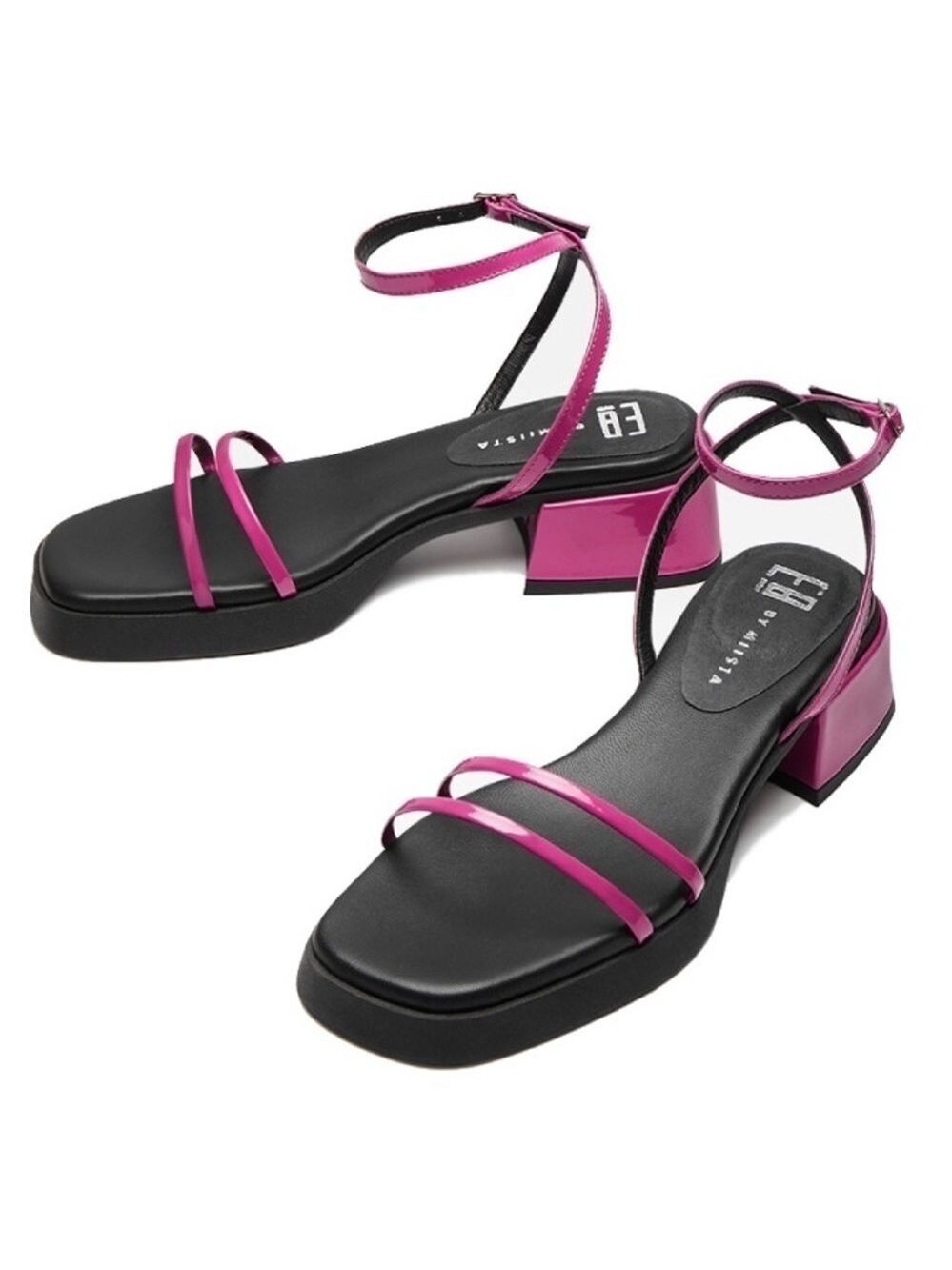 New! E8 by Miista Rosalyn Sandals Ankle Wrap Strappy Hot Pink Chunky Heel E…